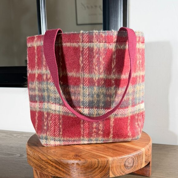 Red Plaid Mini Tote w/ Fuzzy Keychain Charm – NWOT - Picture 3 of 9